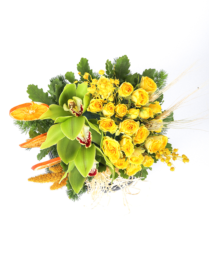 Dekoratif Siyah Vazoda Gül Cymbidium Orkide 